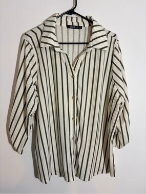 CURE Striped Button-Down Shirt in Olive & Cream Never Worn